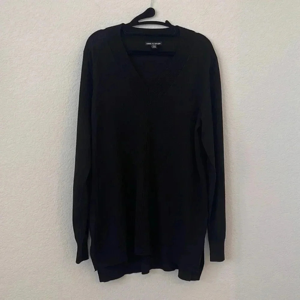 V Neck Sweater by Cable & Gauge | Black | Sz XL